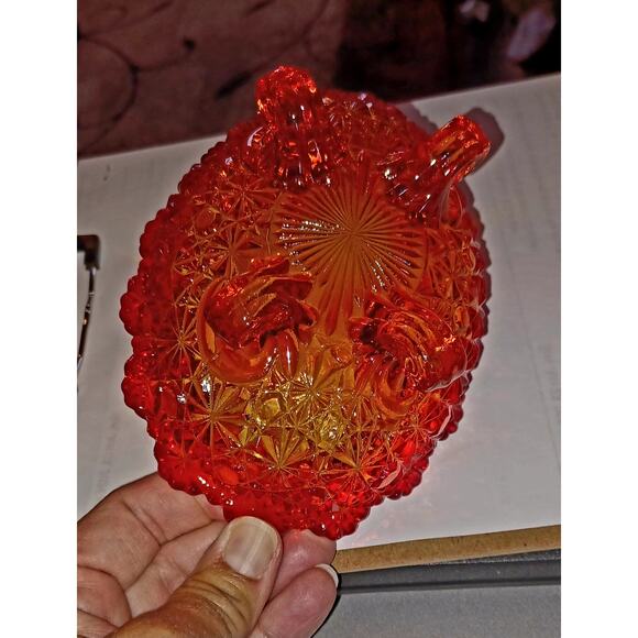 Vintage LG Wright Amberina Daisy and Button 4 Footed Bowl - Picture 2 of 8